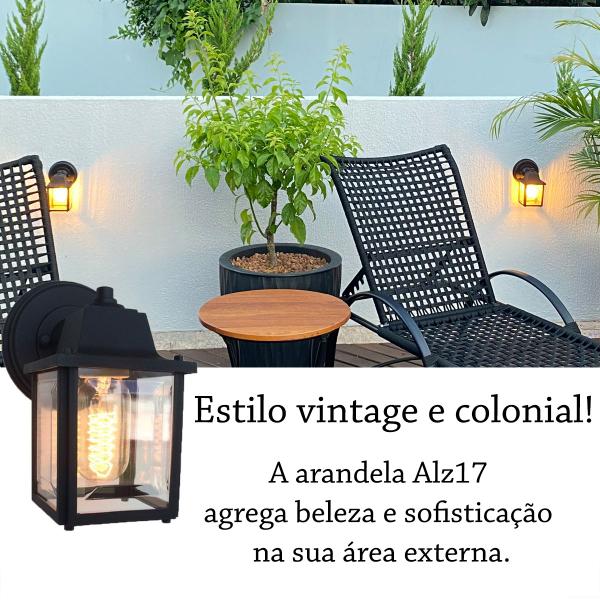 Imagem de Arandela Vintage Externa Retro Preta Alz17 + Lampada Ali48