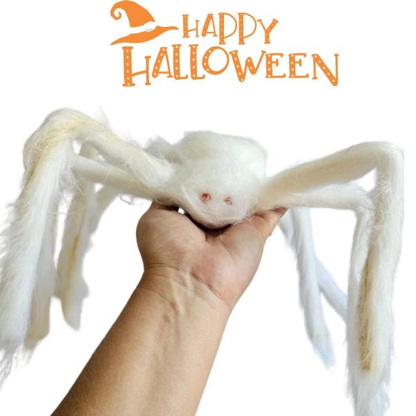 Imagem de aranha branca Gigante  60x12cm Decoração De Halloween