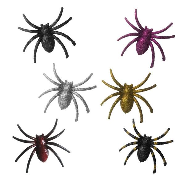 Imagem de Aranha de Plástico Colorida com Glitter - 6 Unidades