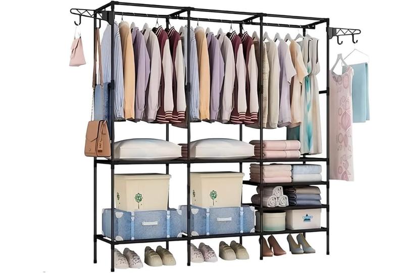 Imagem de Arara Armário Guarda-Roupa Closet Sapateira Cabideiro Triplo Organizadora com 8 Prateleiras de Chão