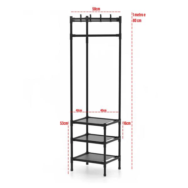 Arara Cabideira de Canto Prateleira 3 Andares Rack Sapateira Gancho Casaco Multiuso Calçado Chinelo Roupa Blusa Organização Versatil Resistente - AB MIDIA Imagem de Arara Cabideira de Canto Prateleira 3 Andares Rack Sapateira Gancho Casaco Multiuso Calçado Chinelo Roupa Blusa Organização Versatil Resistente