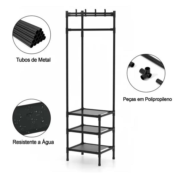 Arara Cabideira de Canto Prateleira 3 Andares Rack Sapateira Gancho Casaco Multiuso Calçado Chinelo Roupa Blusa Organização Versatil Resistente - AB MIDIA Imagem de Arara Cabideira de Canto Prateleira 3 Andares Rack Sapateira Gancho Casaco Multiuso Calçado Chinelo Roupa Blusa Organização Versatil Resistente
