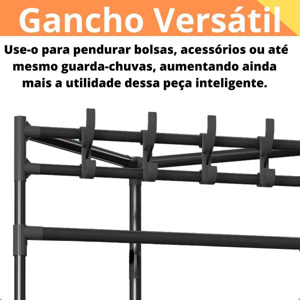 Imagem de Arara Cabideiro de Canto 2 Andares Prateleira Rack Sapateira Blusa Camisa Roupa Gancho Casa Quarto Multiuso Resistente Versatil Organizaçao