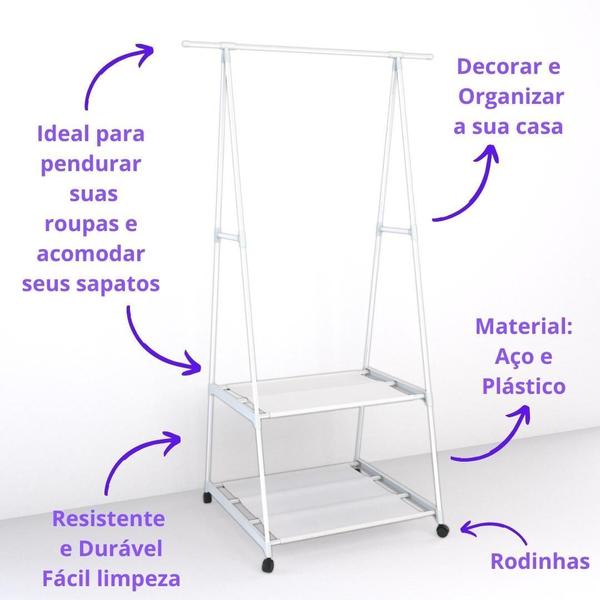 Imagem de Arara Cabideiro De Roupas Com Rodinha Multiuso Quarto Loja