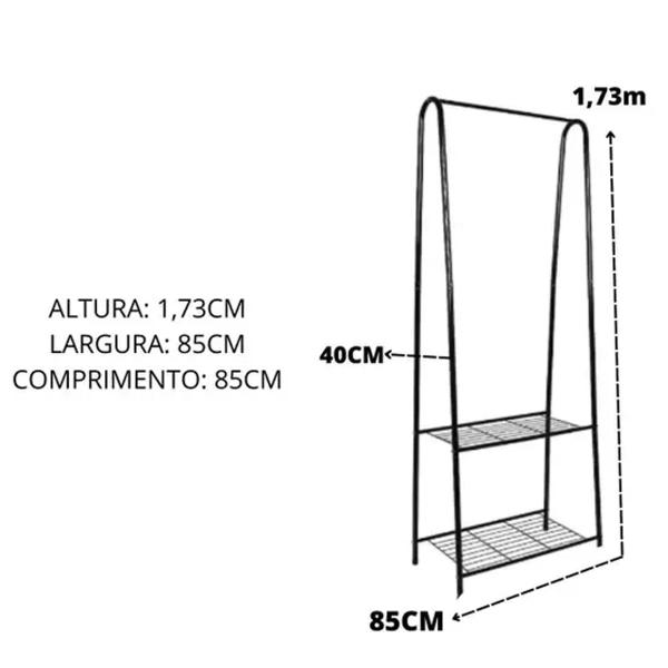 Imagem de Arara Cabideiro Expositor De Roupas Preto Fosco 85x40x173Cm