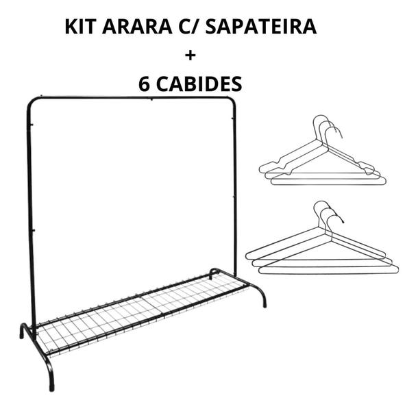 Imagem de Arara Cabideiro Roupa Sapateira Grande Quarto Loja Com 6 Cabides