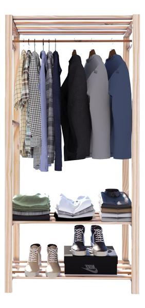 Imagem de Arara Closet Pinus Industrial 3 Prateleiras Cor Natural