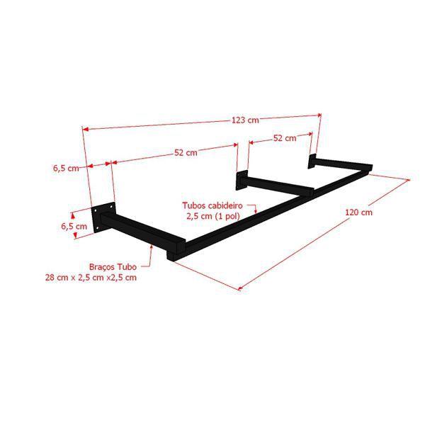 Imagem de Arara de Parede 120cm - quadrada, leve