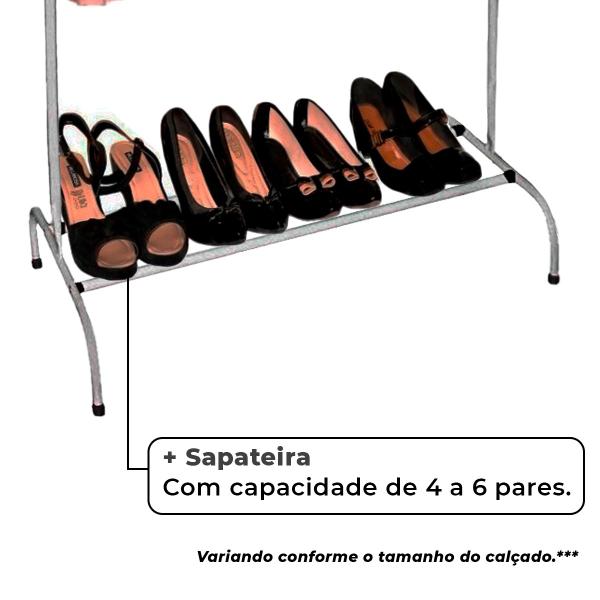 Imagem de Arara De Roupas Com Sapateira Cabideiro Multiuso Aço Armário Closet