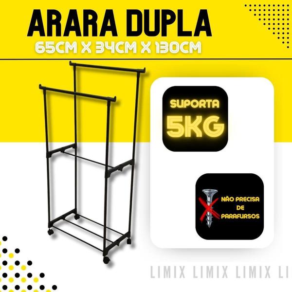 Imagem de Arara Dupla Cabideiro Top Closet Plástico E Ferro Clink 5KG