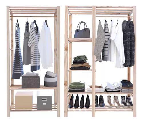 Imagem de Arara Dupla Closet C/Organizadores De Madeira Pinus Design