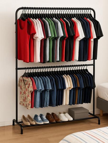 Arara Dupla Para Roupas Com Sapateira 100 Aço Suporta 180 Cabides