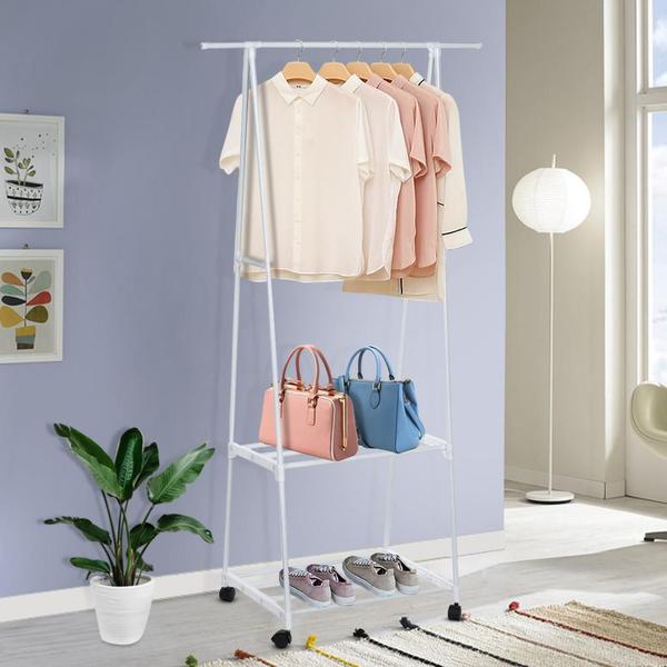 Imagem de Arara Guarda Roupa Sapato Cabideiro Sapateira Organizador Com Rodas Multifuncoes Prateleiras Closet Casa Lavanderia