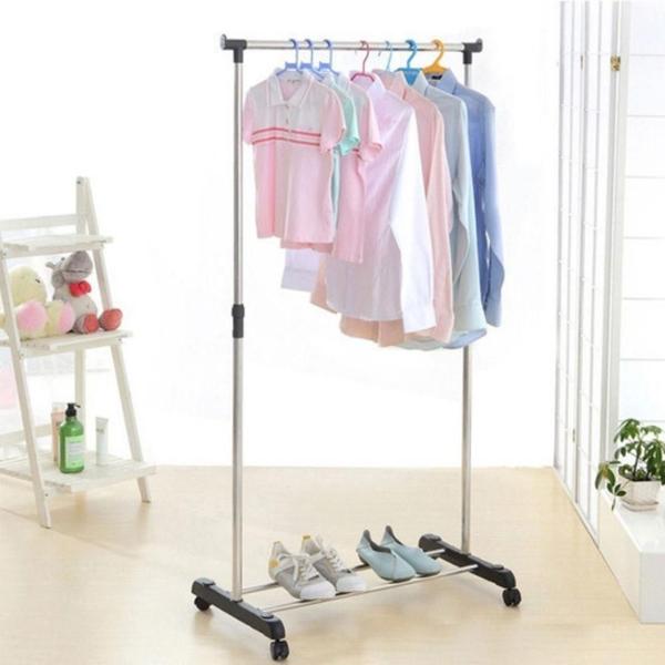 Imagem de Arara Organizadora Cabideiro Com Sapateira E Rodinha Regulável  Arara De Roupa Cabideiro Chão Sapateira Rack Organizador Multiuso