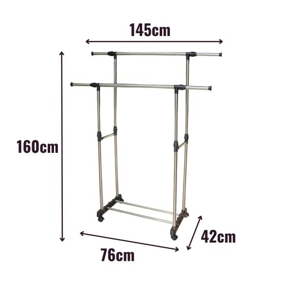 Imagem de Arara Roupas Dupla Chão Aço Inox Cabideiro Sapateira Closet