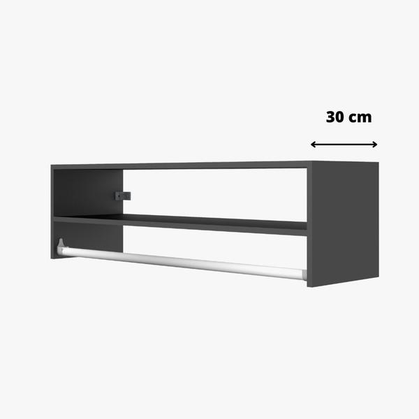 Imagem de Arara Suspensa Preta Cabideiro para Roupas com Nicho - 100 x 30 cm