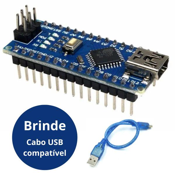 Imagem de Arduino Nano Atmega328 Ch340 Soldado + Cabo USB