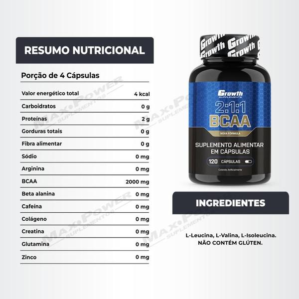 Arginina 120 Caps + Bcaa 120 Caps Growth Supplements Imagem de Arginina 120 Caps + Bcaa 120 Caps Growth Supplements