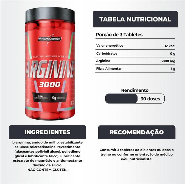 Imagem de Arginina Pura 3000mg 90 Tabletes Integralmedica