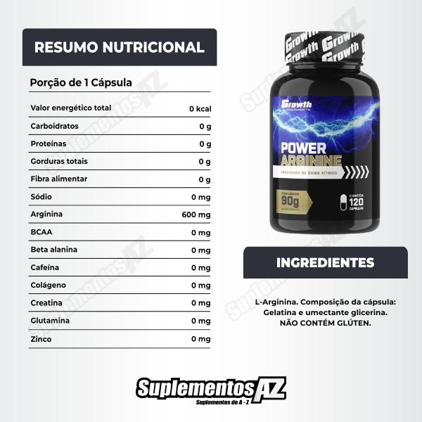 Imagem de Arginina Pura 600mg 120 Cápsulas Growth Supplements