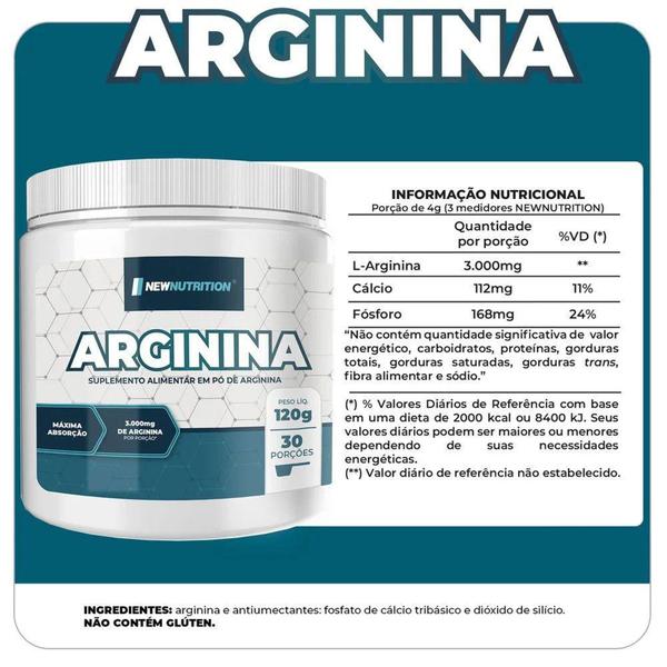 Arginina Pura Em Pó 120g - New Nutrition Imagem de Arginina Pura Em Pó 120g - New Nutrition