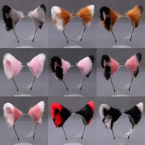 Imagem de Argola De Cabelo Com Orelhas De Gato De Pelúcia Feminina, Fantasia De Cosplay, Faixa De Cabelo,