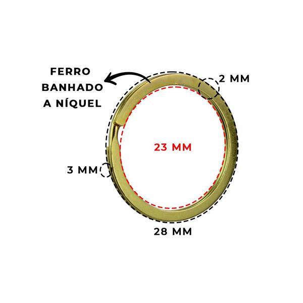 Imagem de Argola Para Chaveiro 28mm Resistente Banhada Níquel Dourado 100 Peças