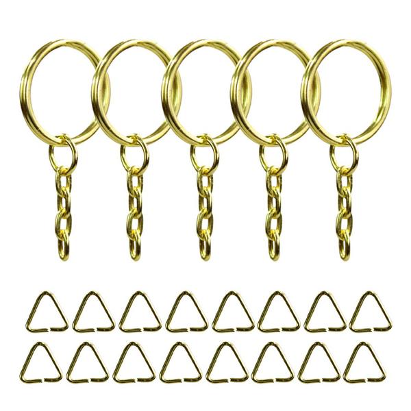 Imagem de Argolas Para Chaveiro 23mm Com Corrente + Triangulos Dourado 300 Unidades