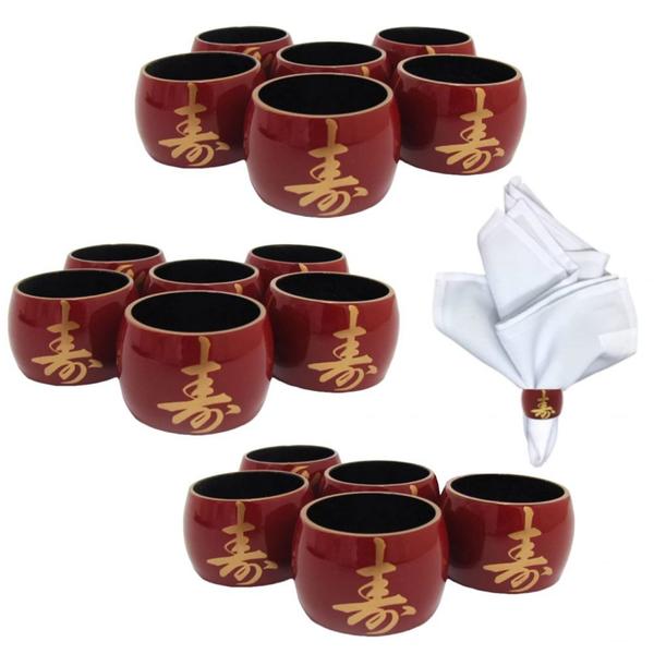 Argolas Porta Guardanapos com Ideograma Vermelho 18 Unidades Nihon Shikko Imagem de Argolas Porta Guardanapos com Ideograma Vermelho 18 Unidades Nihon Shikko
