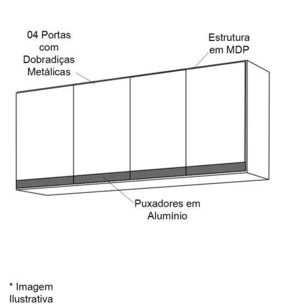 Imagem de Armário Aereo 150cm 4 Portas Cozinha Andreia Amendoa Preto - AJL