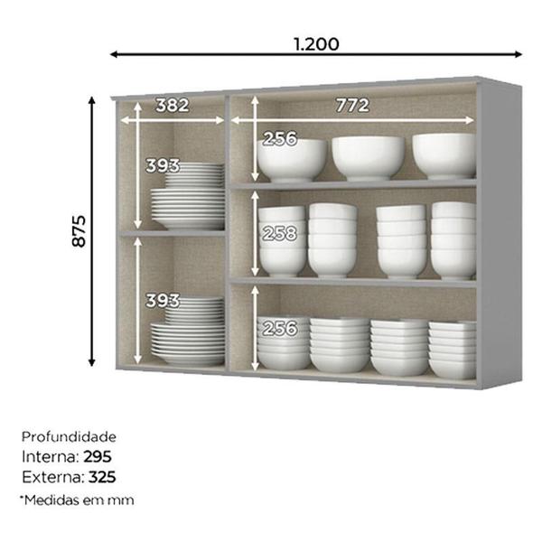 Imagem de Armário Aéreo 3 Portas 120 cm Americana Cinza  Henn