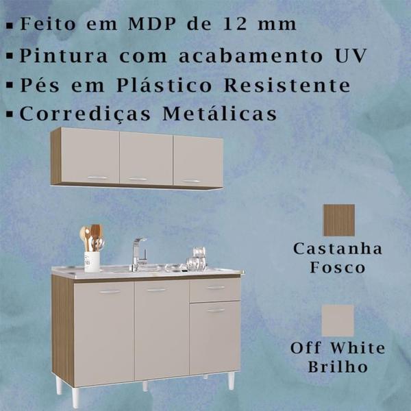 Imagem de Armario Aereo 3 Portas e Balcao Pia 120 cm Castanha Off White POQQ