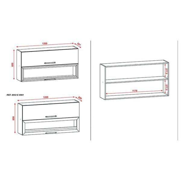 Imagem de Armário Aéreo Ametista 2 Portas Basculantes 1 com Vidro 120 cm Freijó Supremo - Kits Paraná