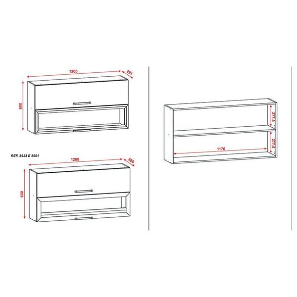 Imagem de Armário Aéreo Ametista com 2 Portas Basculantes 1 com Vidro 120cm e 1 Porta 40cm Freijó Griz  Kits paraná