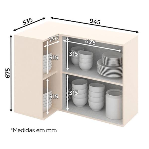 Imagem de Armário Aéreo Canto Reto 1 Porta Évelin Off White  Henn