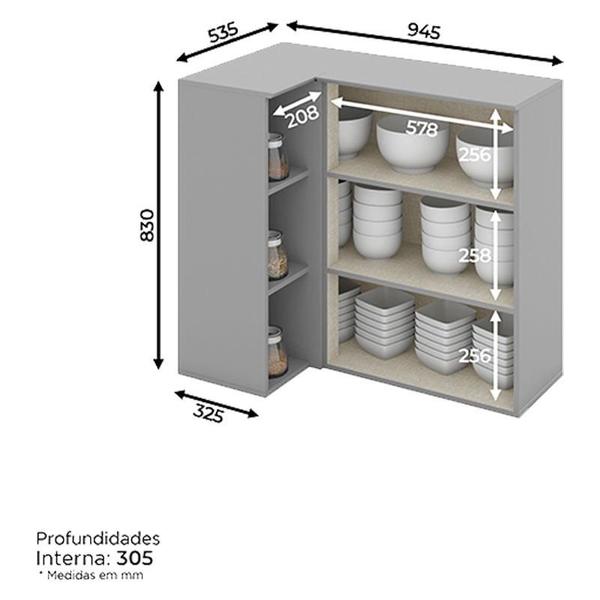 Imagem de Armário Aéreo Canto Reto 1 Porta Nova York Cinza  Henn