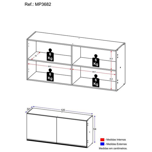 Imagem de Armário Aéreo Cozinha 120 cm 2 Portas Veneza Multimóveis MP3682.891 Branco