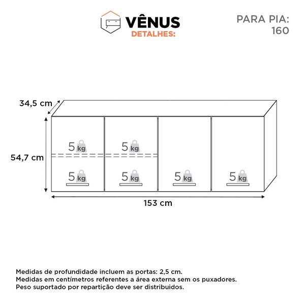 Imagem de Armário Aéreo Cozinha 160 em aço Vênus 4 Portas Branco - Cozimax