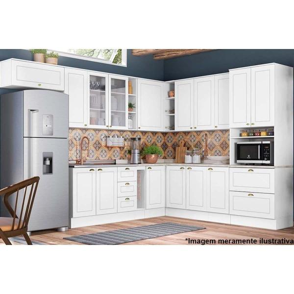 Imagem de Armário Aéreo Cozinha Modulado Americana 3 Portas de Vidro (2 c/ Vidro) 120cm Cinza - Henn