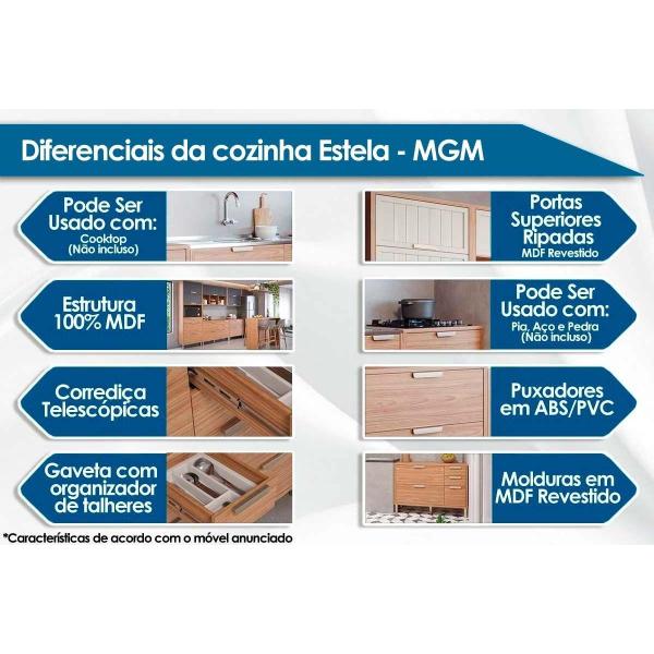 Imagem de Armário Aéreo Cozinha Modulado Estela c/2 Portas Basculantes Ripada 80 cm Freijo/Titanium - MGM