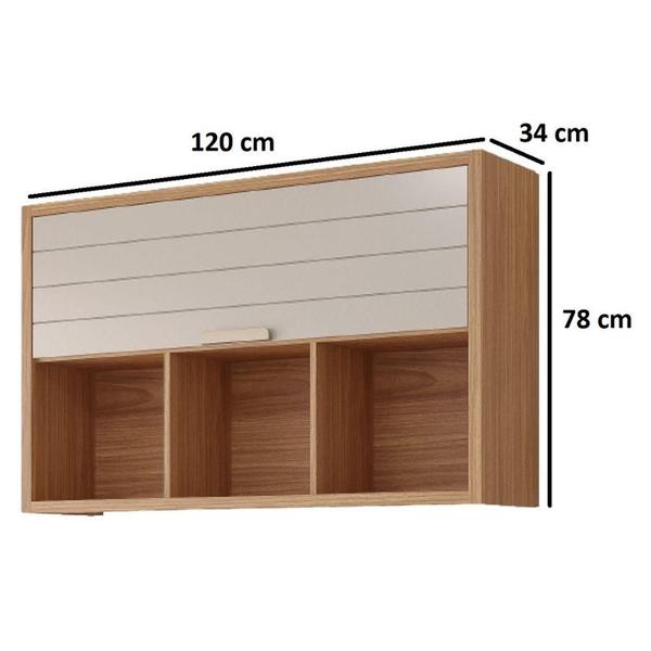 Imagem de Armário Aéreo De Cozinha 100%Mdf 120Cm 1 Porta Basculante E 3 Nichos Eloise Mgm Móveis Freijó/Off White