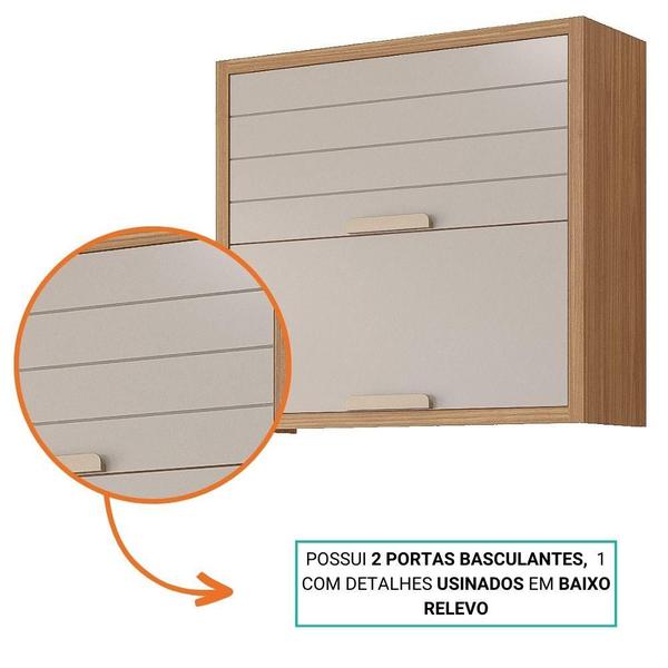 Imagem de Armário Aéreo De Cozinha 100%Mdf 80Cm 2 Portas Basculantes Eloise Mgm Móveis Freijó/Off White