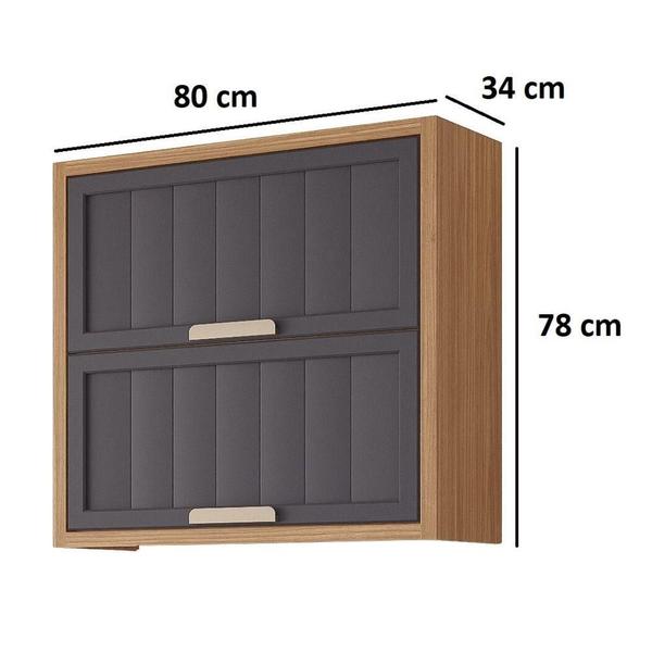 Imagem de Armário Aéreo De Cozinha 100%Mdf 80Cm Com 2 Portas Basculantes Estela Mgm Móveis Freijó/Titanium