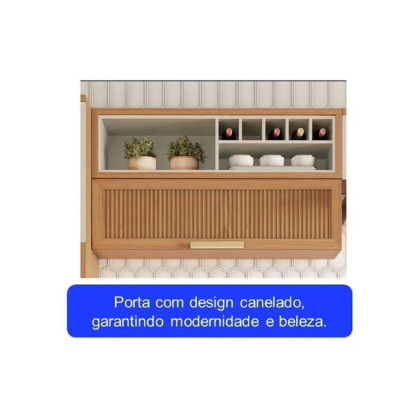 Imagem de Armário Aéreo de Cozinha 120cm 1 Porta Horizonal Canelada e Nicho Garrafeiro New Porto Mdf