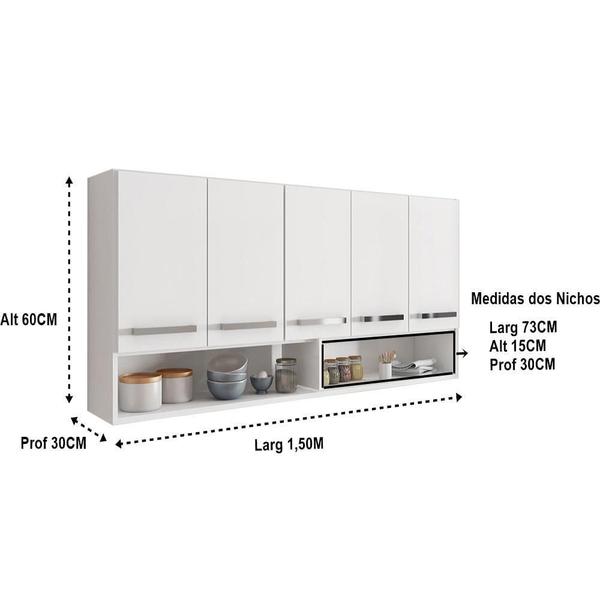 Imagem de Armário Aéreo Móveis De Cozinha Multiuso 5 Portas Branco Casa Mobilia