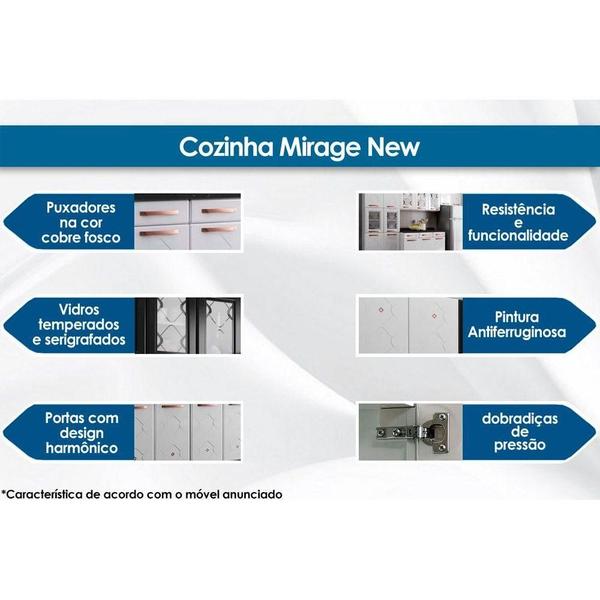 Imagem de Armário Aéreo p/ Cozinha Mirage New Aço 3 Portas c/Vidro 120cm Branco - Telasul