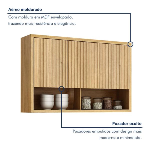 Imagem de Armário Aéreo para Cozinha 120cm 3 Portas Ripado Torino