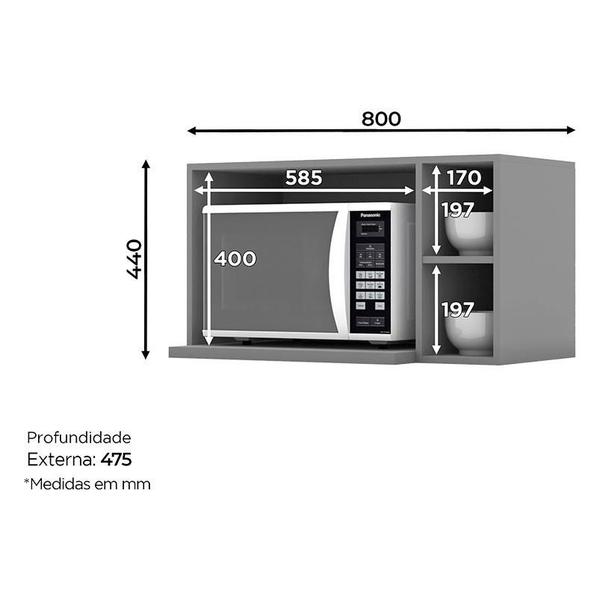 Imagem de Armário Aéreo para Micro-ondas Belize Cinza  Henn