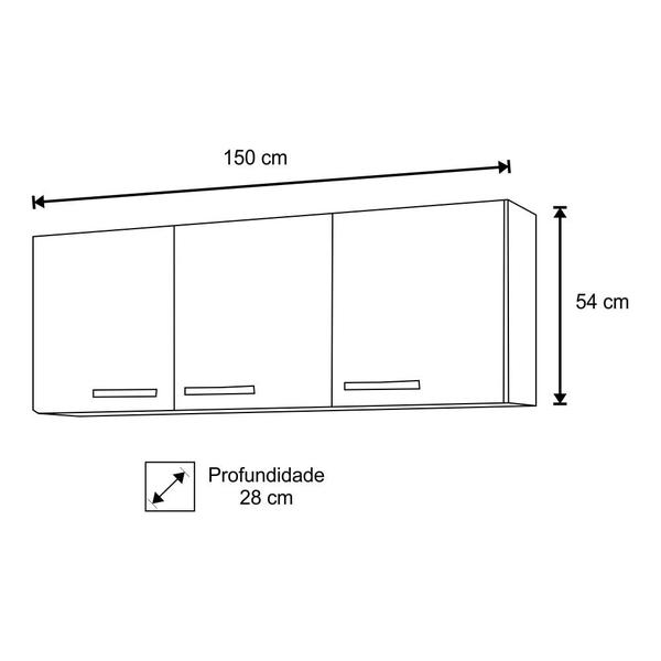 Imagem de Armário Aéreo Parma e Balcão Gabinete Pia Inox Lisboa 150cm Branco/Preto - Lumil Móveis