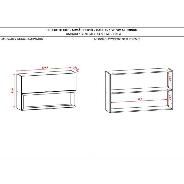 Imagem de Armário Aéreo Viv Aluminum 2 Portas Basculantes 1 com Vidro 120 cm Freijó Vanilla Preto - Kits Paraná